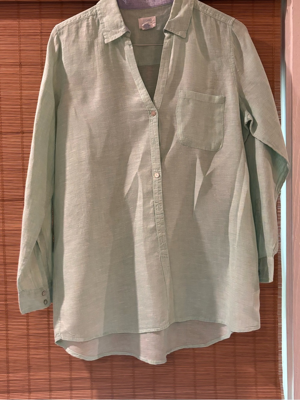 Sigrid Olsen 100% Linen Shirt Large Seafoam Green Button Down Tunic